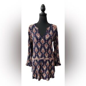 Dee Elle: Blue Rayon Antique Boho Style Dress with Pockets